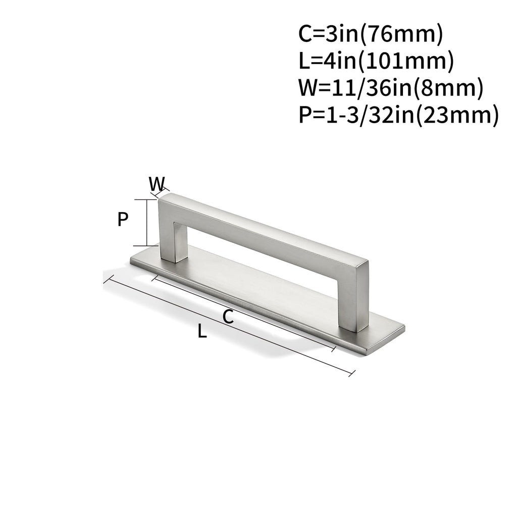 5 Pack 3 Inch Hole Center Brushed Satin Nickel Cabinet Pull with Backplate Solid Heavy-Duty Handles with Base Plate