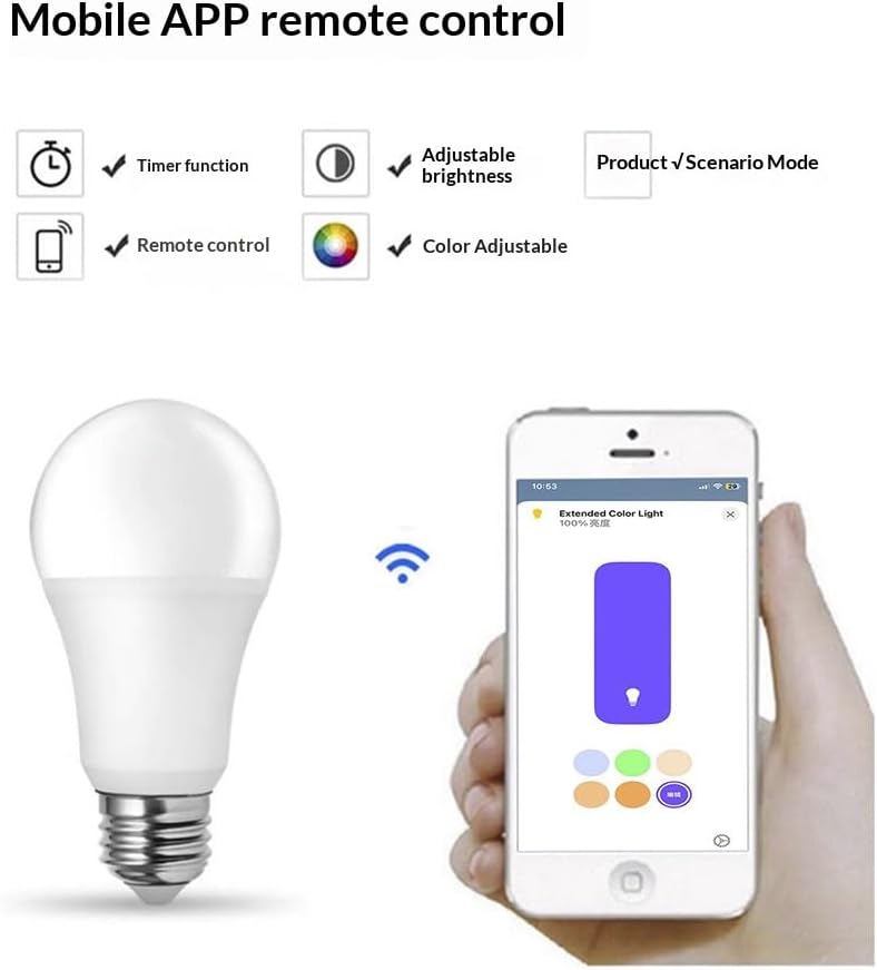 Smart LED Light Bulb, E27, WiFi, Color Changing 2700K-6500K, Compatible with Alexa, Google Home, Apple Home