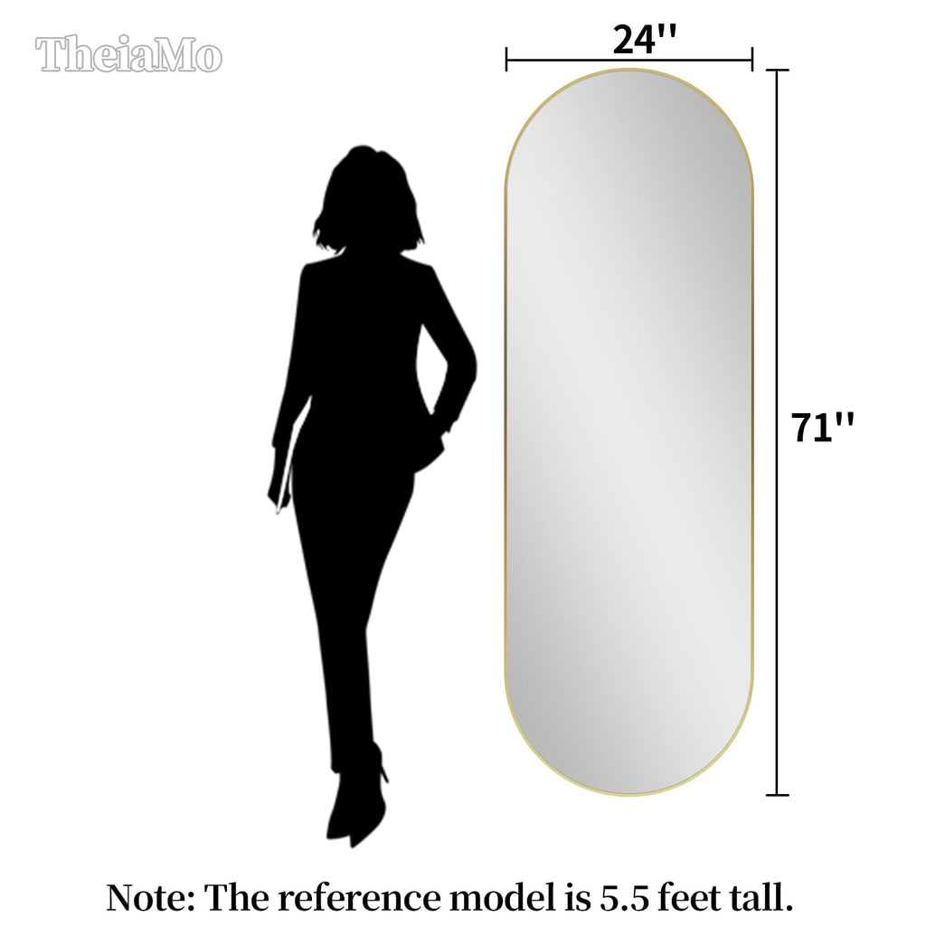 Oval Full Length Mirror, 71"×24" Wall-Mounted Mirror with Gold Frame in Shiny Gold, Ultra-Clear Explosion-Proof
