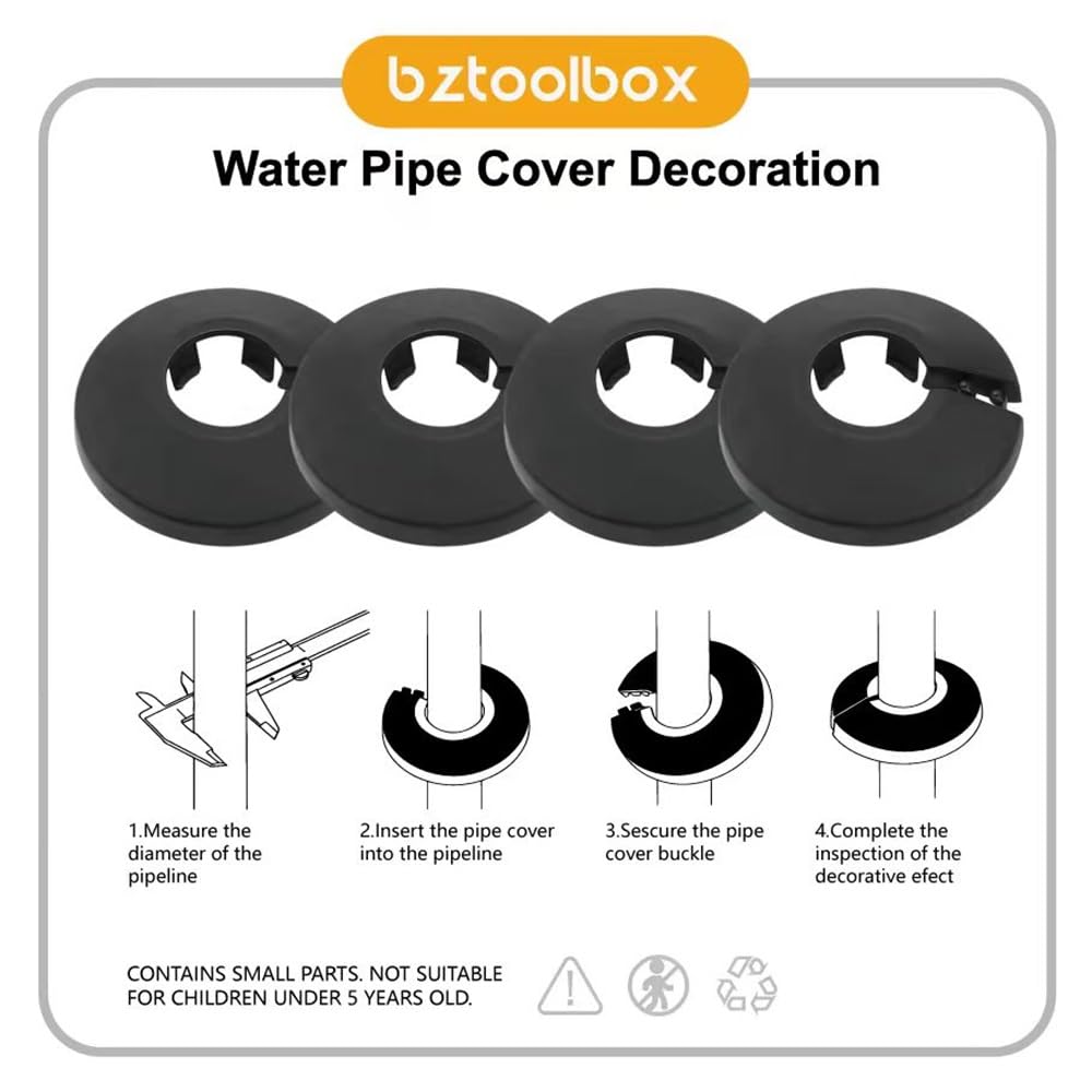 Fit 1/2" Black Plastic PP Pipe Cover - 16mm (5/8") Flange Water Pipe Decoration Escutcheon 4Pcs