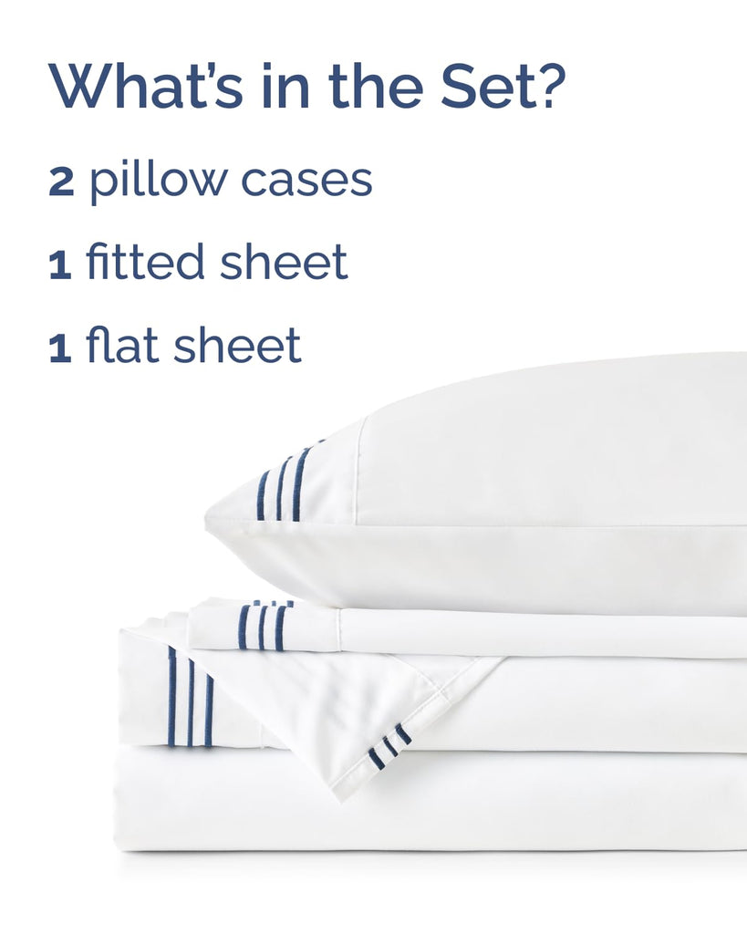 Extra Thick Heavyweight, 4 Piece Embroidery Sheet Set - Navy