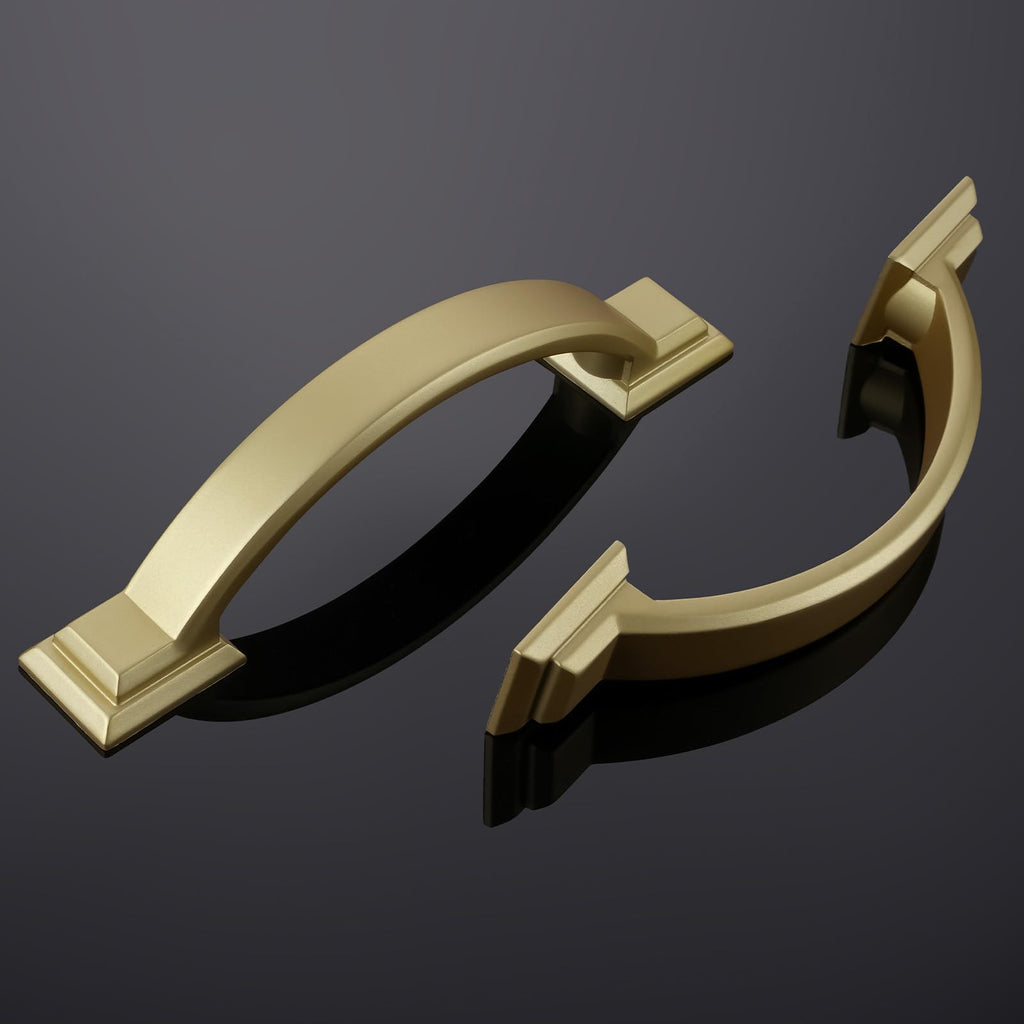 10 Pack 3-3/4 Inch Cabinet Pulls Brushed Gold Kitchen Cabinet Handles Zinc Alloy Drawer Pulls Solid Cabinet Hardware