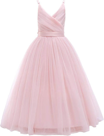 Flower Girls Spaghetti Strap Tulle Dress Long A Line Wedding Pageant Dresses Princess Birthday Party Ball Gown