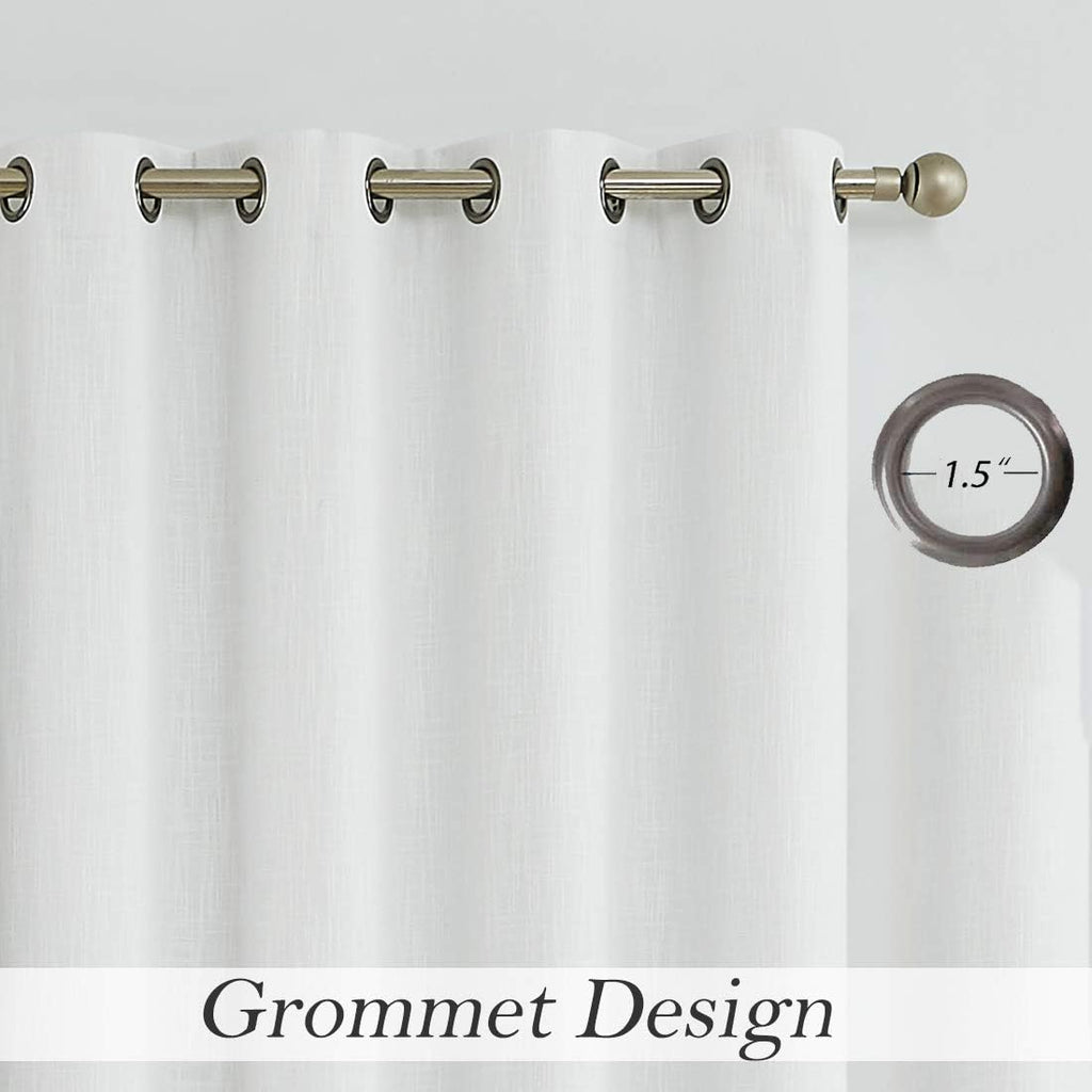 Full Blackout Window Curtains - Noise Reducing, Thermal Insulated, Heavy Linen Texture, 8 Grommets, Cream White, 50"