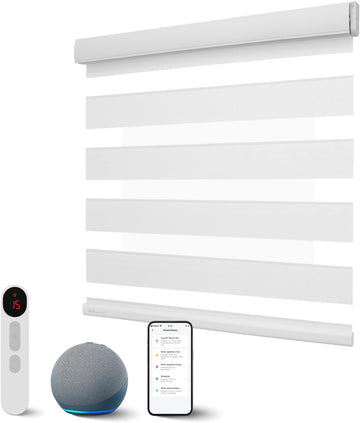 Motorized Zebra Blinds with Remote, Smart Dual Layer Automatic Shades with Privacy Light Control, Cordless Electric