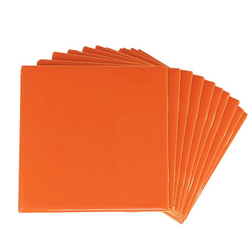 Glossy Ceramic Tile 4.25 inch Subway Square 4x4 Shower Bathroom Kitchen Backsplash Box 10 Pieces (Orange)