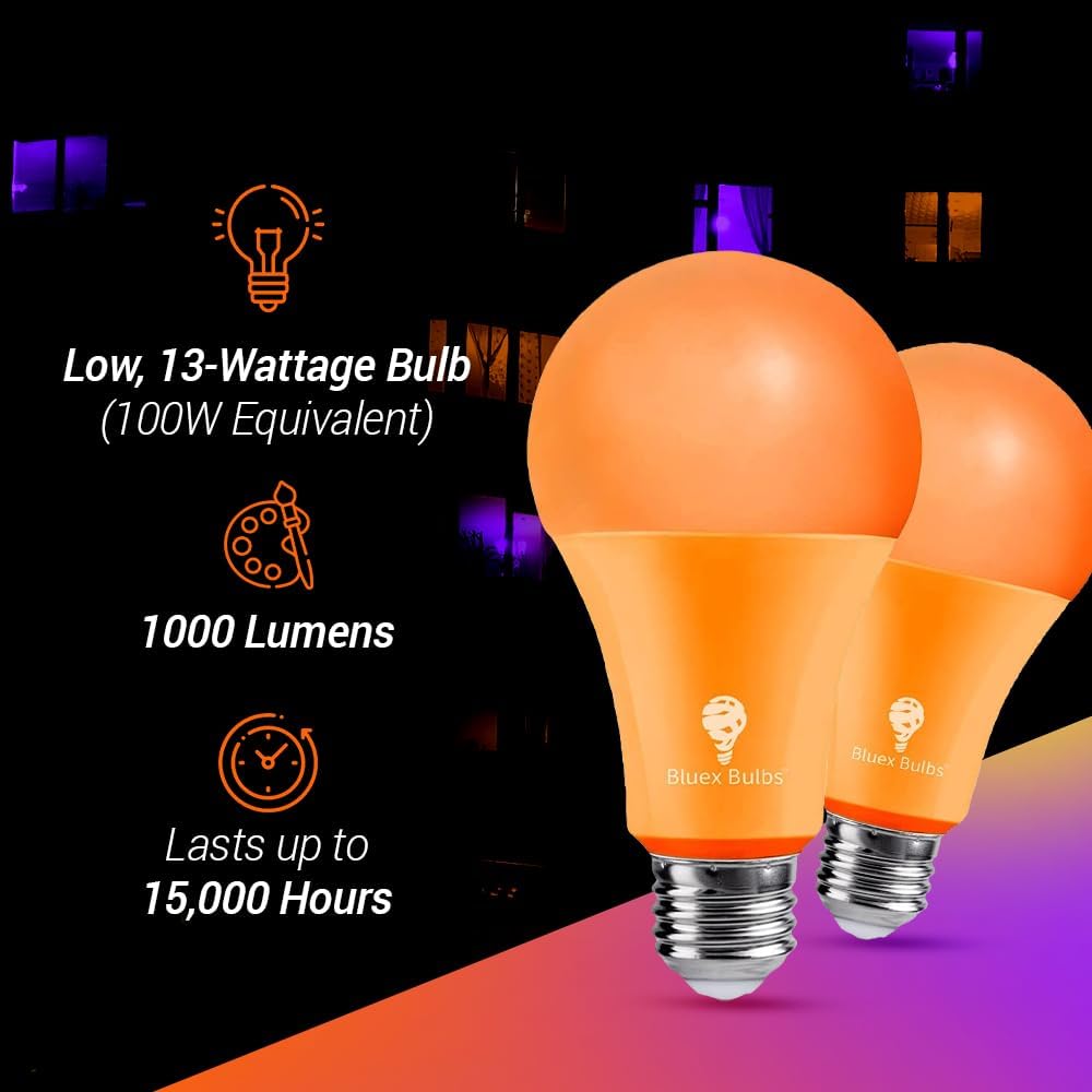 BlueX LED A21 Orange Light Bulbs - 13W (100Watt Equivalent) - E26 Base LED Bulb, Party Decoration, Porch, Home