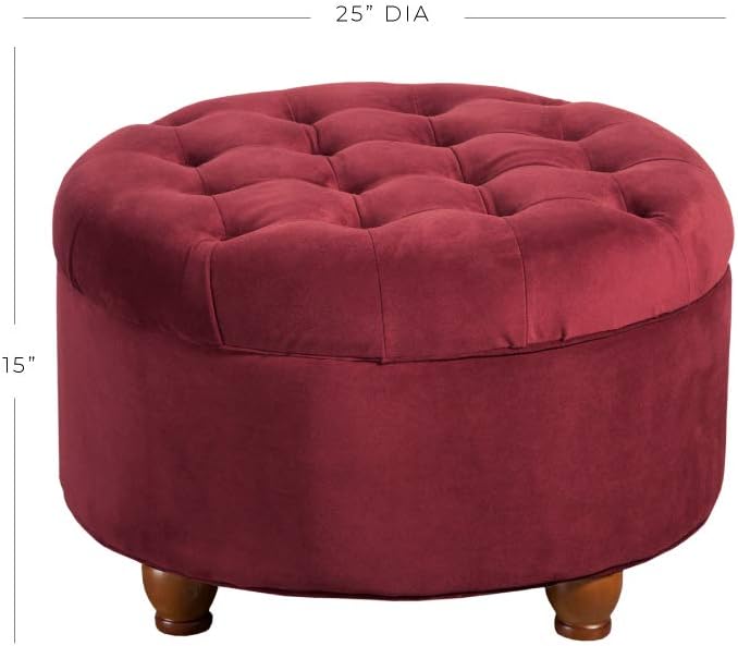Home Decor |N8264-B119 | Large Button Tufted Velvet Round Storage Ottoman | Ottoman with Storage , Berry