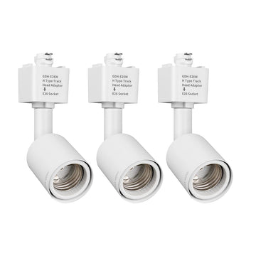 H Type Track Lighting Head to E26 Medium Screw Base Adapter Light Direction Adjustable Pack of 3 (White)