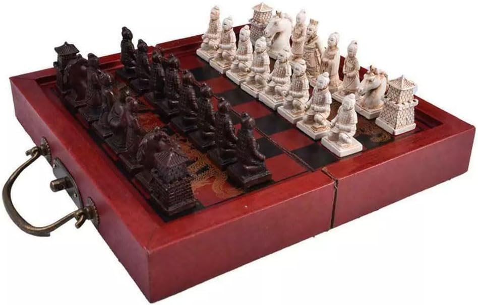 Retro Vintage Chinese Terracotta Warriors Chess Set Board Game Set Gift Friends Family 32 Chess Set Wood Table 3D - Set of 32