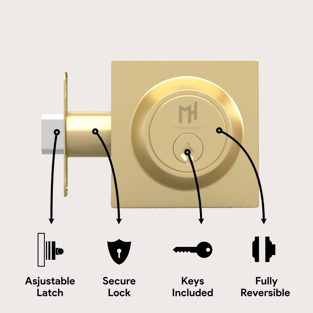 Laura Deadbolt Lock Gold - Single Cylinder Reversible