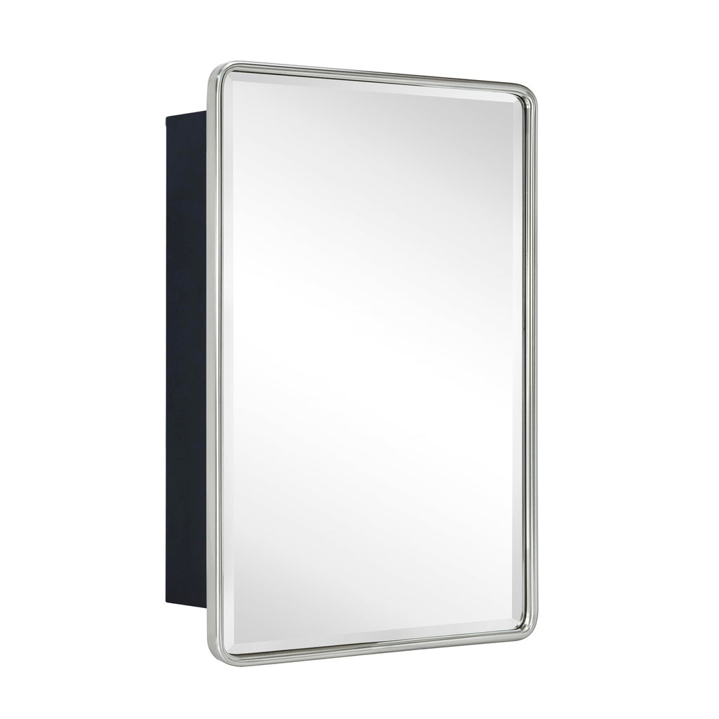 Surface Mount 16x24 Brushed Nickel Bathroom Medicine Cabinet with Mirror Metal Framed Rounded Rectangle Medicine