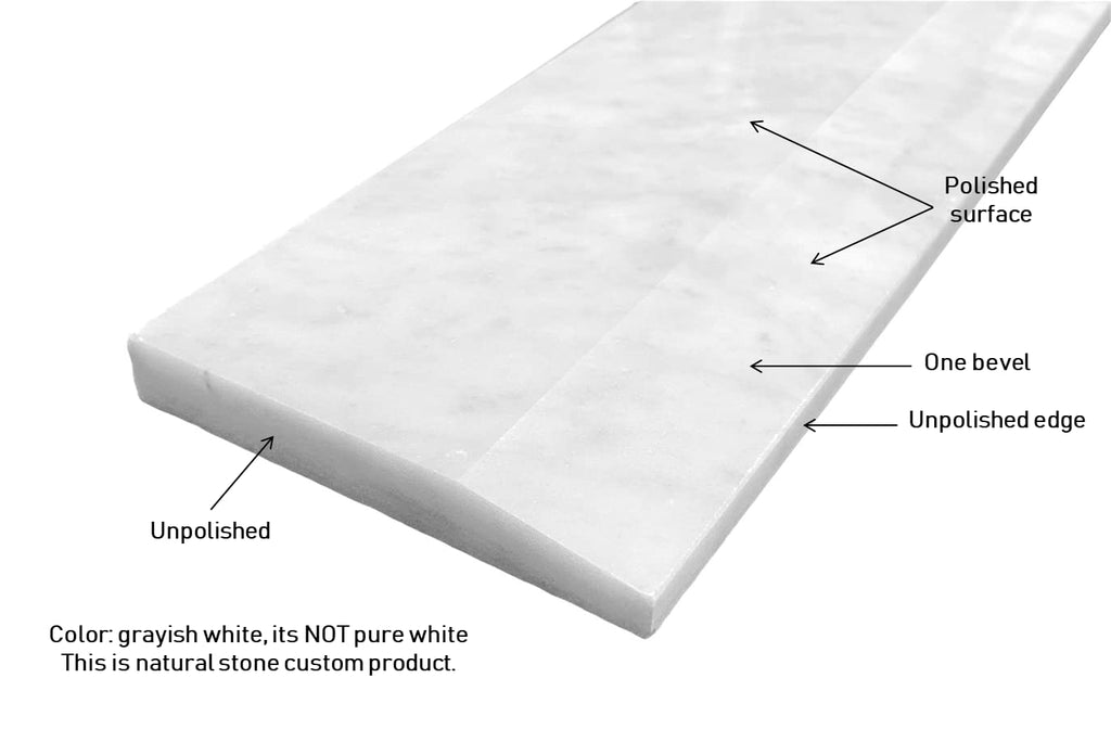 Italian Carrara White Bianco Greyish Marble One High Beveled Single Hollywood Doorway Floor Transition Threshold Tile