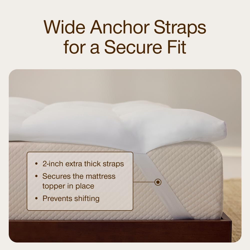 Home Goods Essence Down Alternative Mattress Topper Queen, Plush 2-Inch Gusset and Baffle Box Design for Even Support