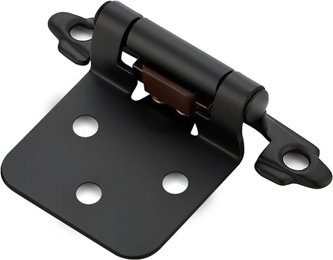4 Pack (2 Pairs) Matte Black Cabinet Hinges Doors, Self-Closing, 1/2 Inch Overlay (Variable), Semi-Concealed Face