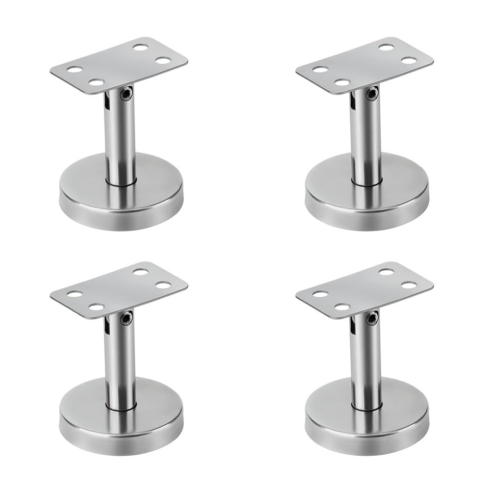 4pcs Adjustable 304 Stainless Handrail Brackets, Ground-Type Upright Column Support Bracket, Stairway Hardware Railing
