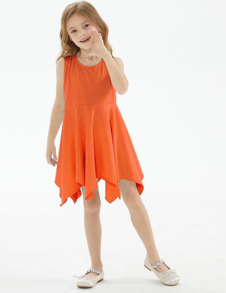 Girls Handkerchief Hem Twirl Dress Summer Cotton Sleeveless Skater Sundress