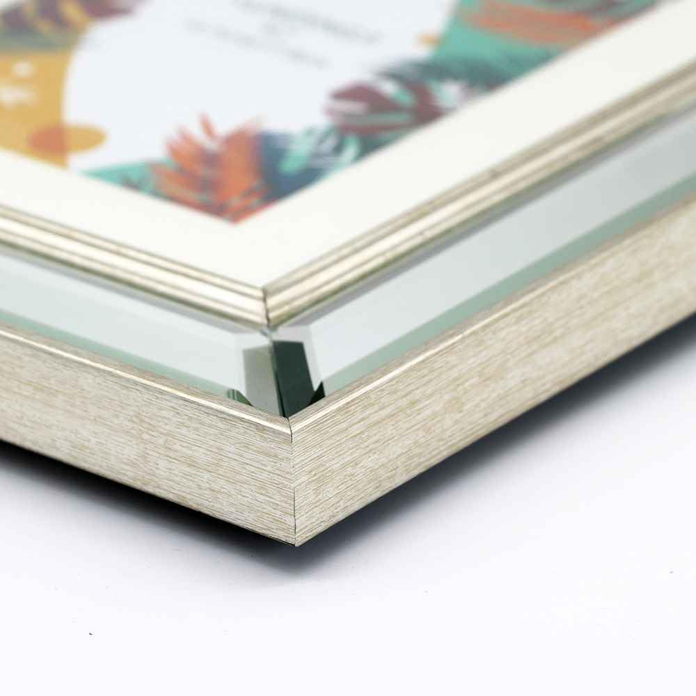 8x10 Mat 5x7 Beveled Clear Mirror Silver Arc edge Photo Frame-Organic Glass Black Velvet Back Panel for