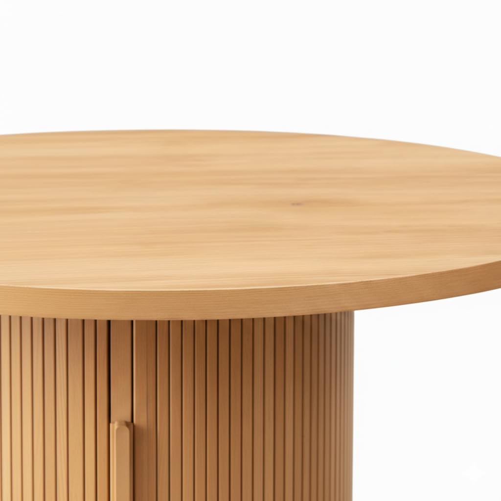 Round Wooden Dining Table with Storage, 43.3" Wood Tabletop, 2-Piece Semi-Circle Design, Pedestal Base Dining Table