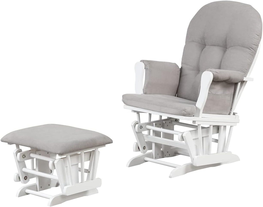 Glider and Ottoman, White w/Gray Cushion