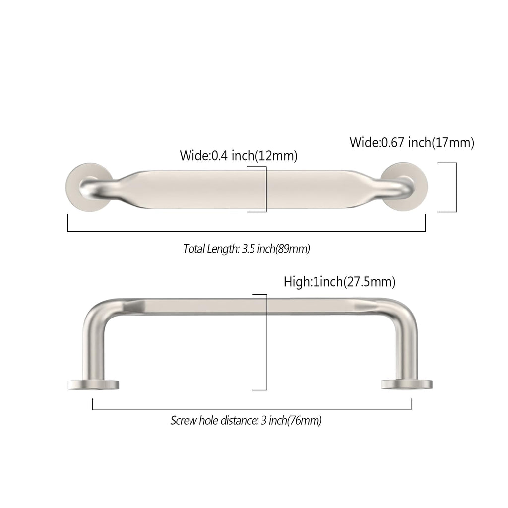 6 Pack 3 inch Brushed Satin Nickel Kitchen Cabinet Handles