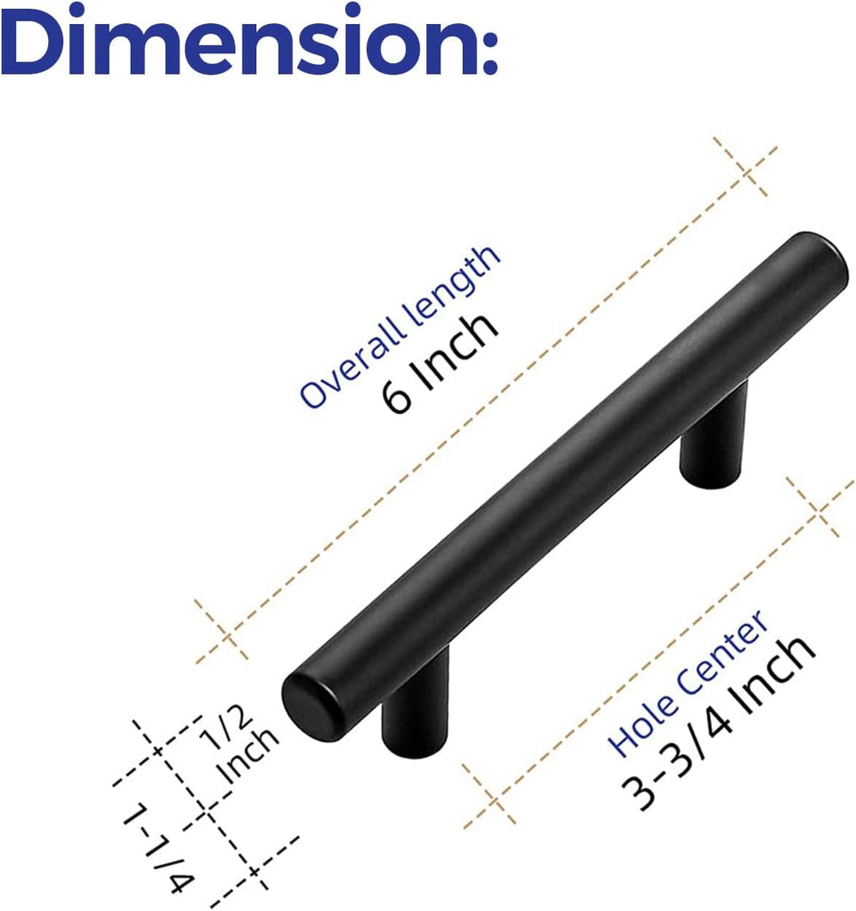 4 Pack 6 inch Cabinet Pulls Matte Black Stainless Steel Kitchen Cupboard Handles Cabinet Handles 3.75” Hole Center