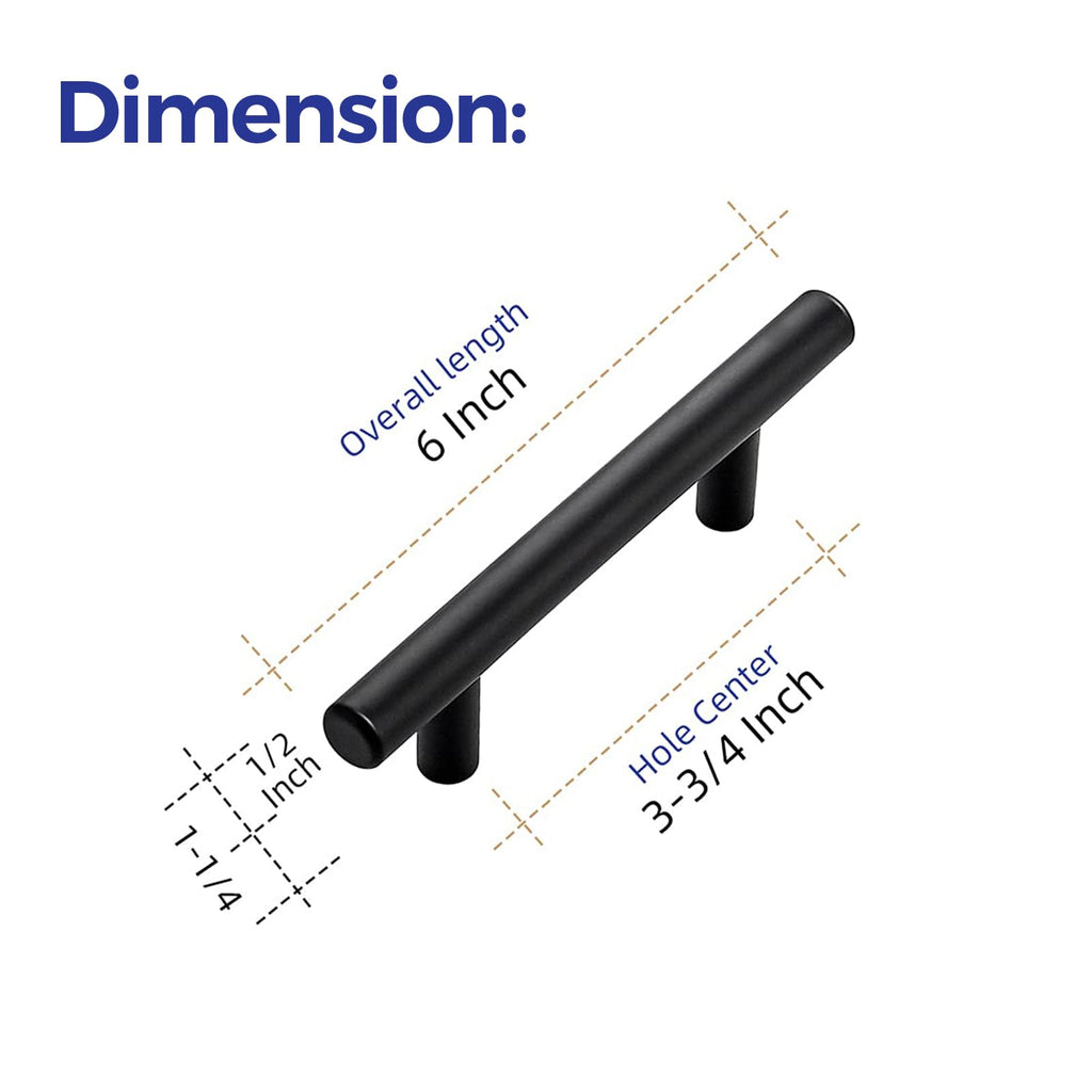 Matte Black 6" Length Cabinet Handles 3.75" Hole Center 24 Pack