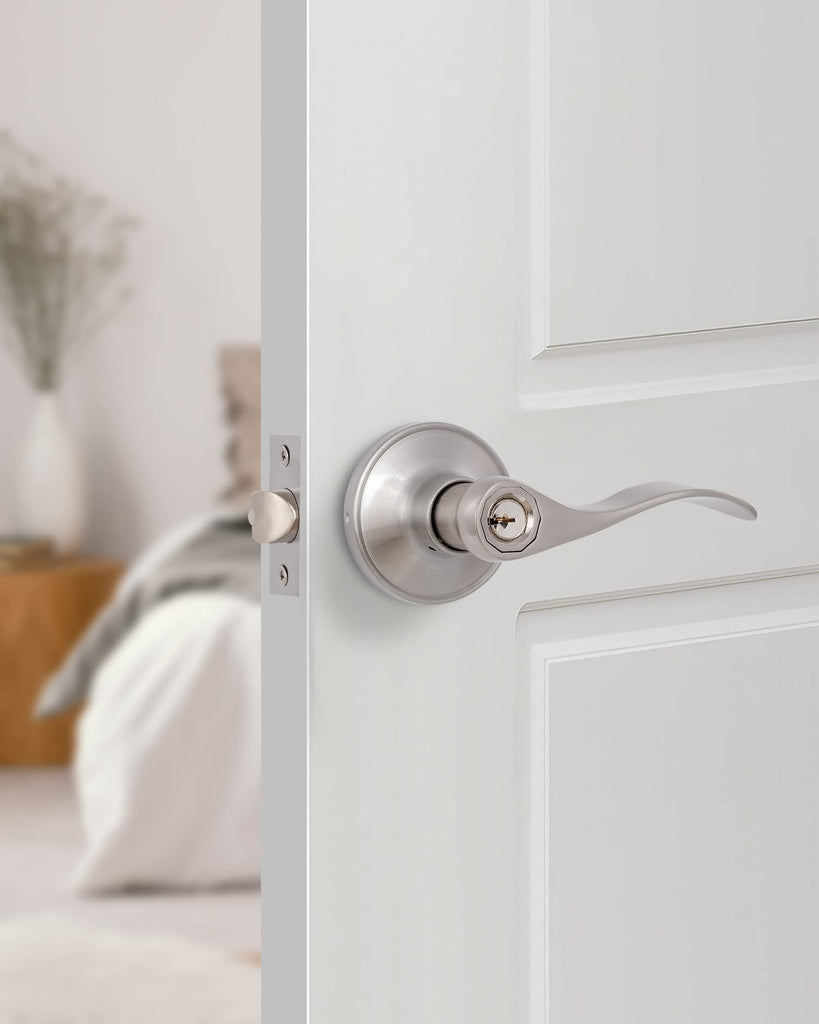 2 Pack Door Levers Interior Keyed Difference Entry Front/Bedroom Door Handles for Left and Right Opened Door with