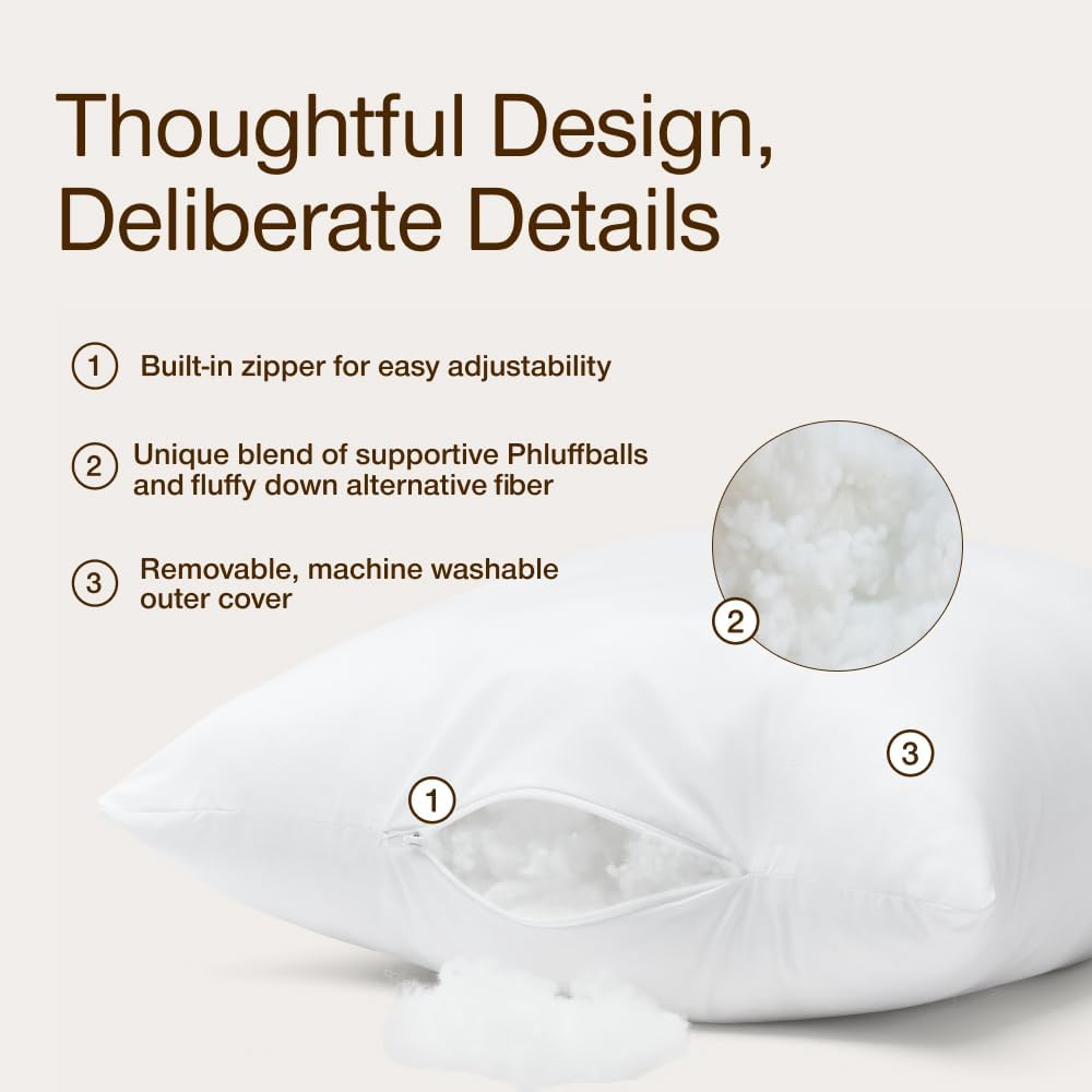 Essence Adjustable Throw Pillow Inserts 20x20, Adjustable Down Alternative Cushions for Couch, Bed, or - Set of 2