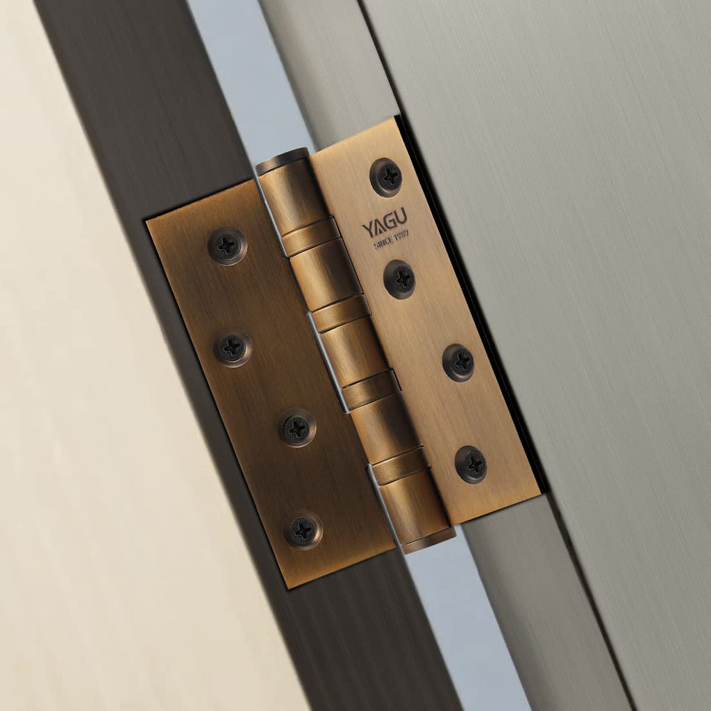 3 Pack 4'' Door Hinges Antique Brass 4 x 3 Inch - Square Corners Stainless Steel Heavy Duty Ball Bearing Hinges for