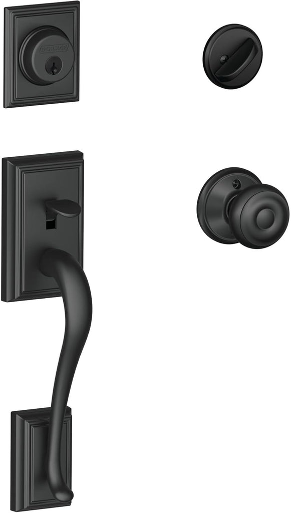 F60 ADD 622 GEO Addison Front Entry Handleset with Georgian Knob, Deadbolt Keyed 1 Side, Matte Black - Door Handleset