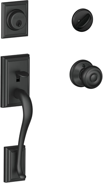 F60 ADD 622 GEO Addison Front Entry Handleset with Georgian Knob, Deadbolt Keyed 1 Side, Matte Black - Door Handleset