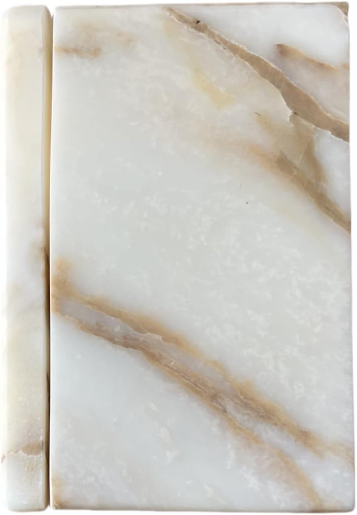 Natural Marble Ring Jewelry Box Cotton Swab Storage Box with Lid Storage Box (Calacatta Gold)