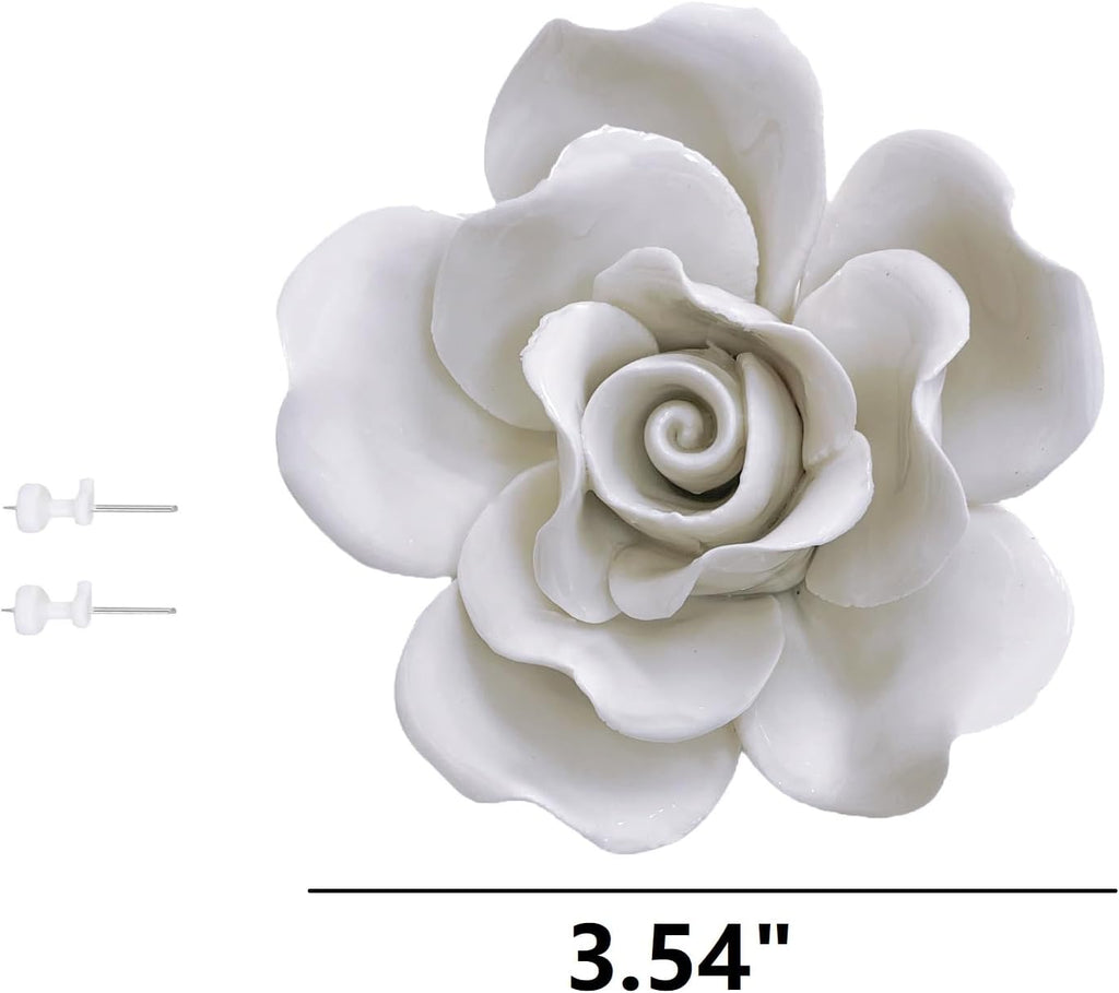 Rose, 3.54" Ceramic Flower Wall Art, 3D Wall Hanging Decor,Artificial Flower Wall Sculpture,Handcrafted 3D Hanging