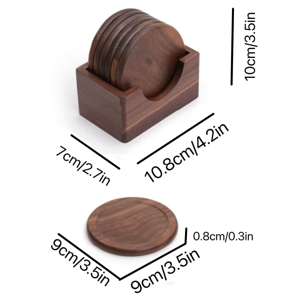 Coasters for Drinks Coffee Table Walnut Drink Coasters Set 6PCS Wood Cup Coasters 3.5 Inch Non-Slip Round Wooden