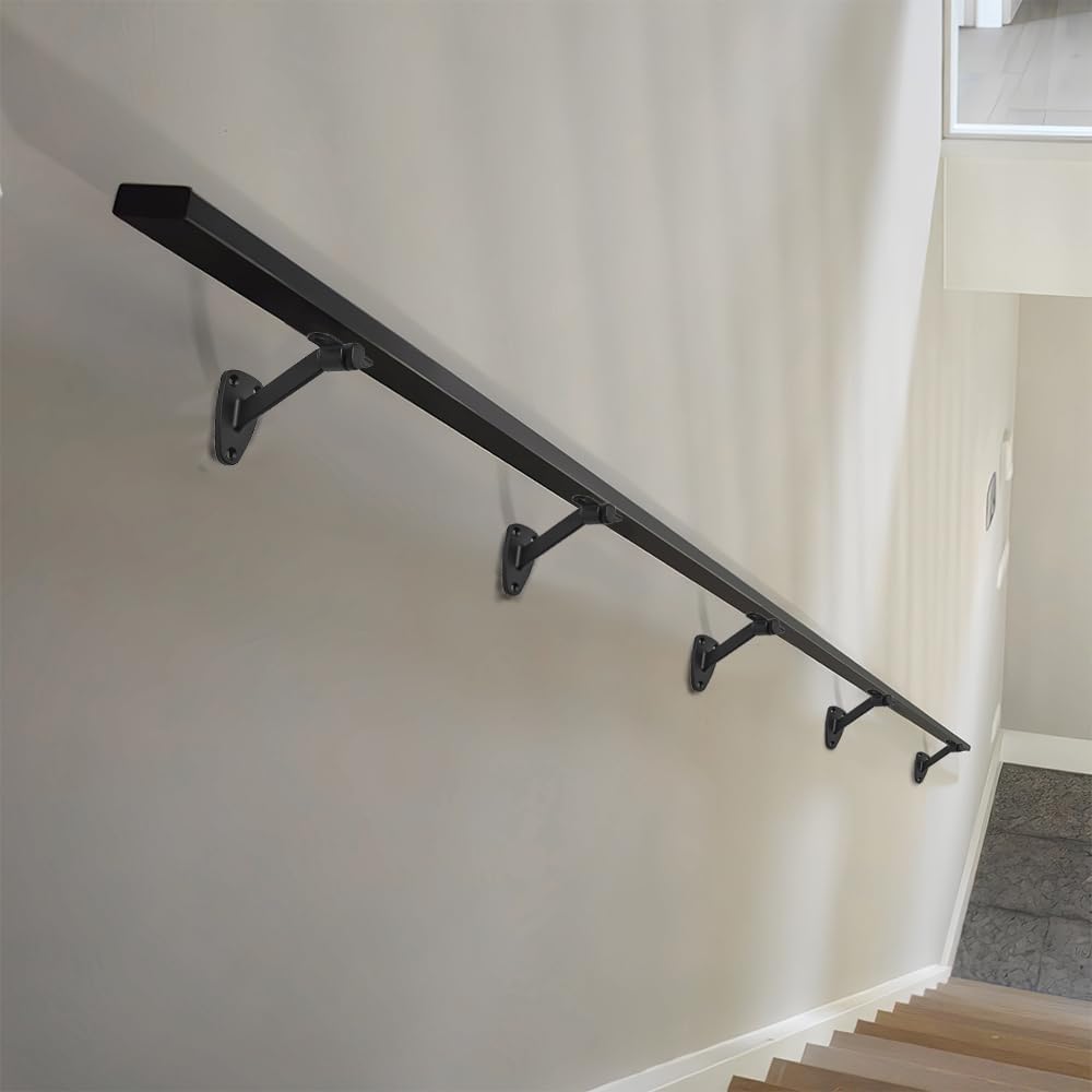 Easy Install Handrail Support Brackets, 10 Pack Matte Black 4 Inch Stair Brackets for Wooden Railing, Includes