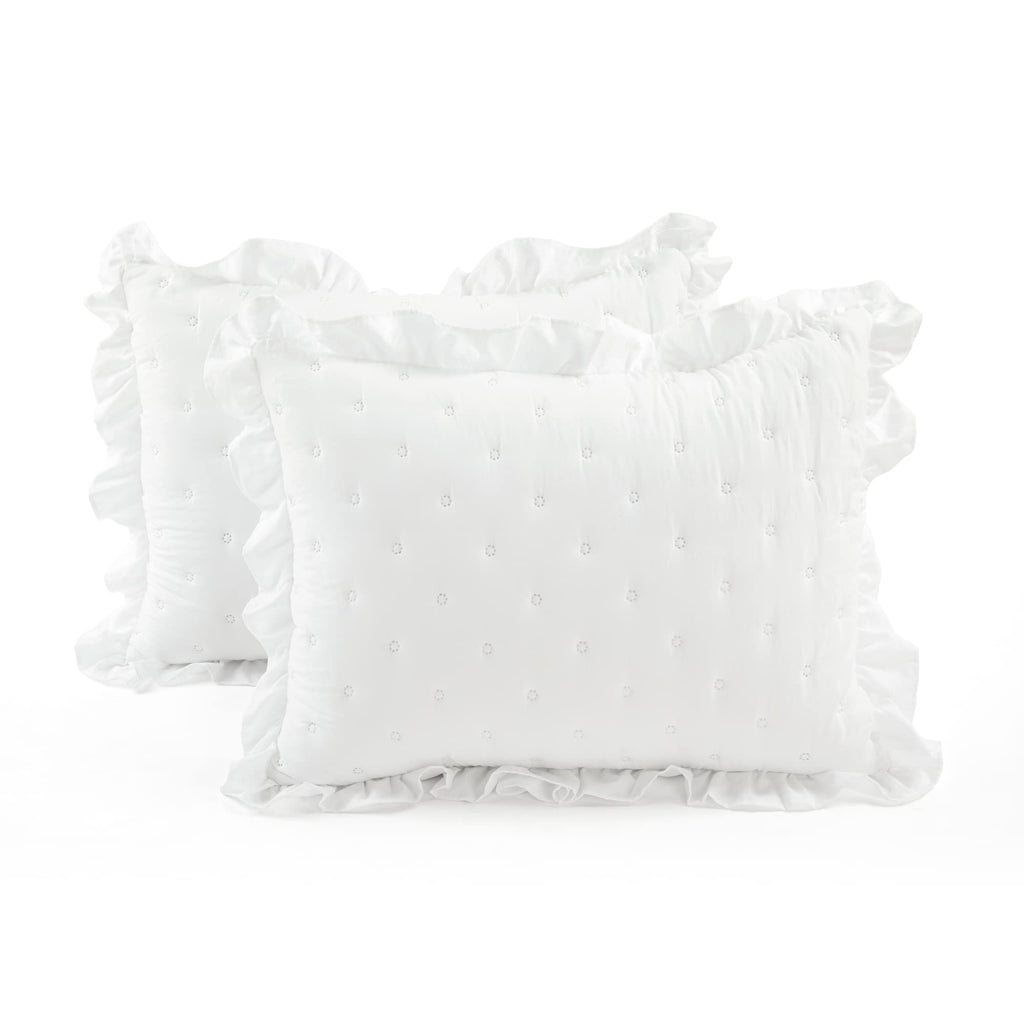 Reyna Ruffle Reversible Oversized 3 Piece Quilt Set, White