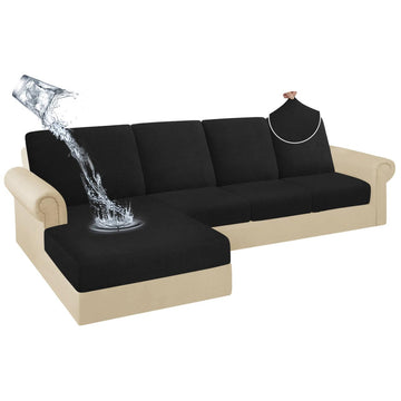 100% Waterproof Sectional Couch Cushion Covers 8 Pieces L Shape Sectional Cover Stretch Chaise Sofa Seat Slipcover
