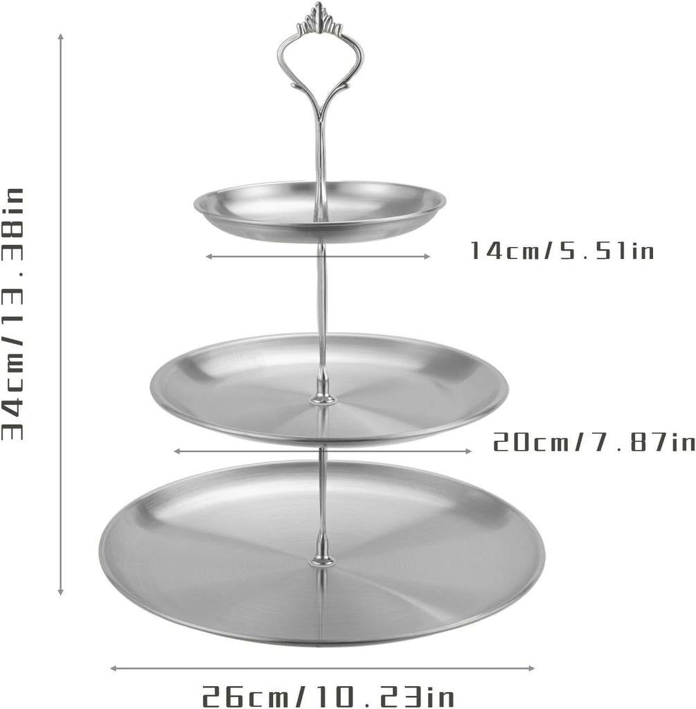 Stainless Steel 3 Tier Cupcake Stand, Tiered Trays Three Layer Cake Stand 3 Tier Serving Tray Platters for Pastry