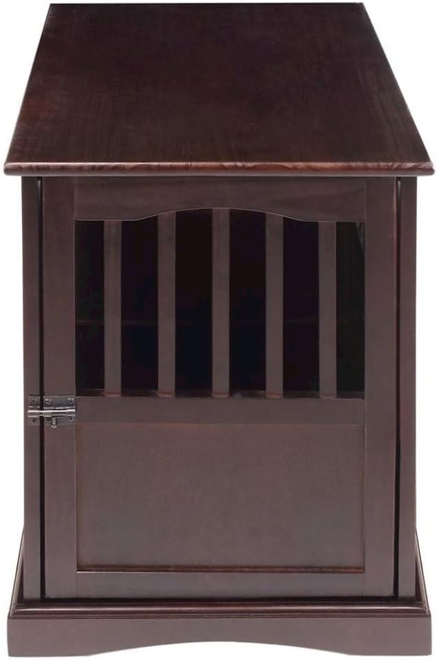 Brown Dog Crate End Table, Solid Wood Dog Furniture Crate with Lockable Gate, Stylish Dog Kennel Furniture for Indoor