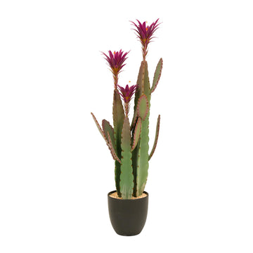 3ft Tall Artificial Cactus with Magenta Flower in Pot, Fake Cacti Plant of Satin Finish Leaves with Real Look