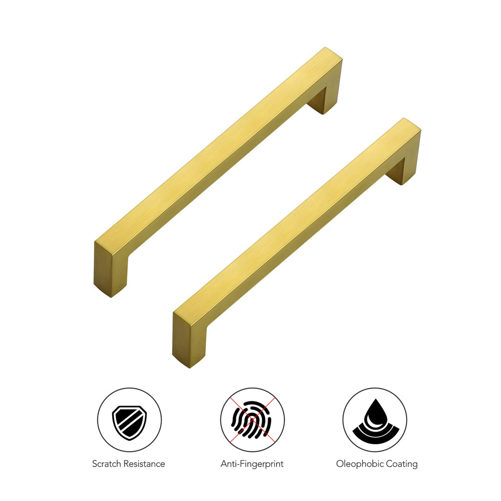 Brushed Brass Cabinet Handles Square Pulls 6-1/4 Inch 18 Pack