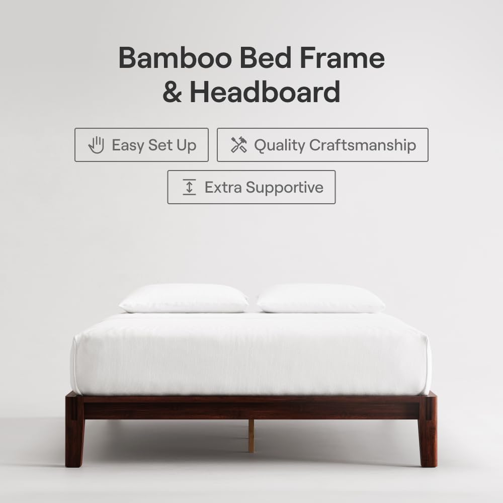 Bamboo Platform Bed Frame - Full - Walnut - Floating Center Support Legs - 12" Height - Easy Tool Free Set Up