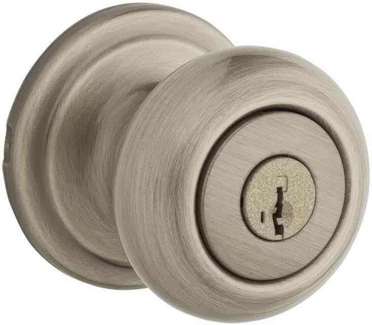 Juno Entry Door Knob with Lock and Key, Secure Keyed Handle Exterior, Front Entrance and Bedroom, Antique Brass, Pick