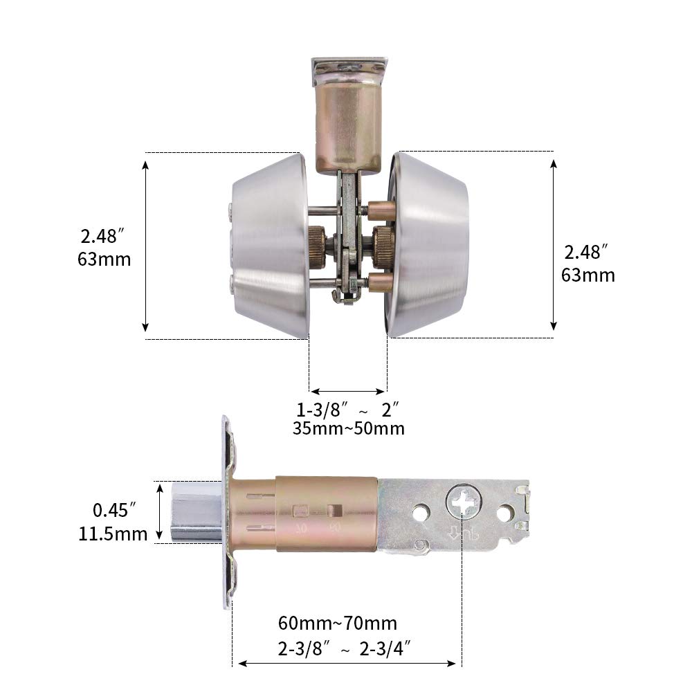 Double keyed Deadbolt Lock - Keyed on Both Sides, 2-Way Adjustable Cylinder Deadbolt (Privacy/Passage), Satin