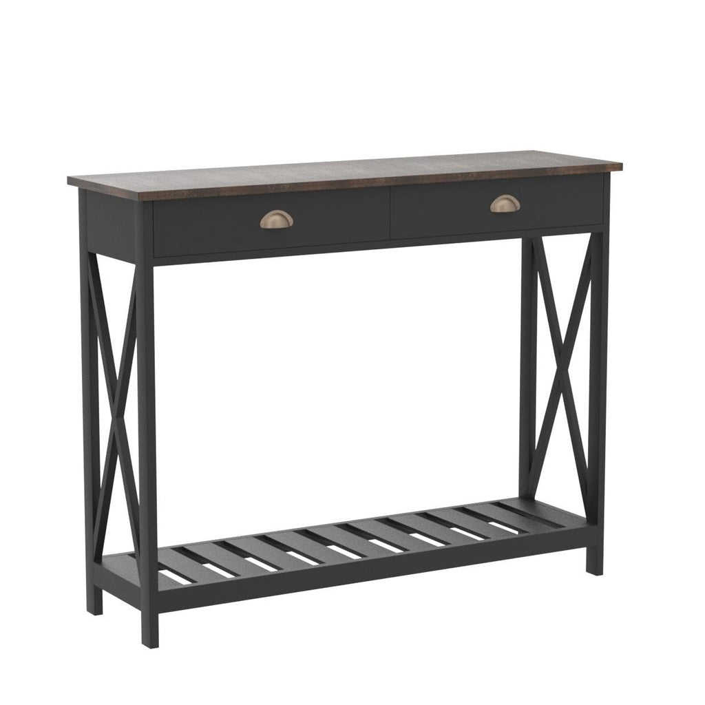 Farmhouse Console Table with Drawer, Narrow Long Entry Table with Shelf, Rustic Vintage Hallway Sofa Table with
