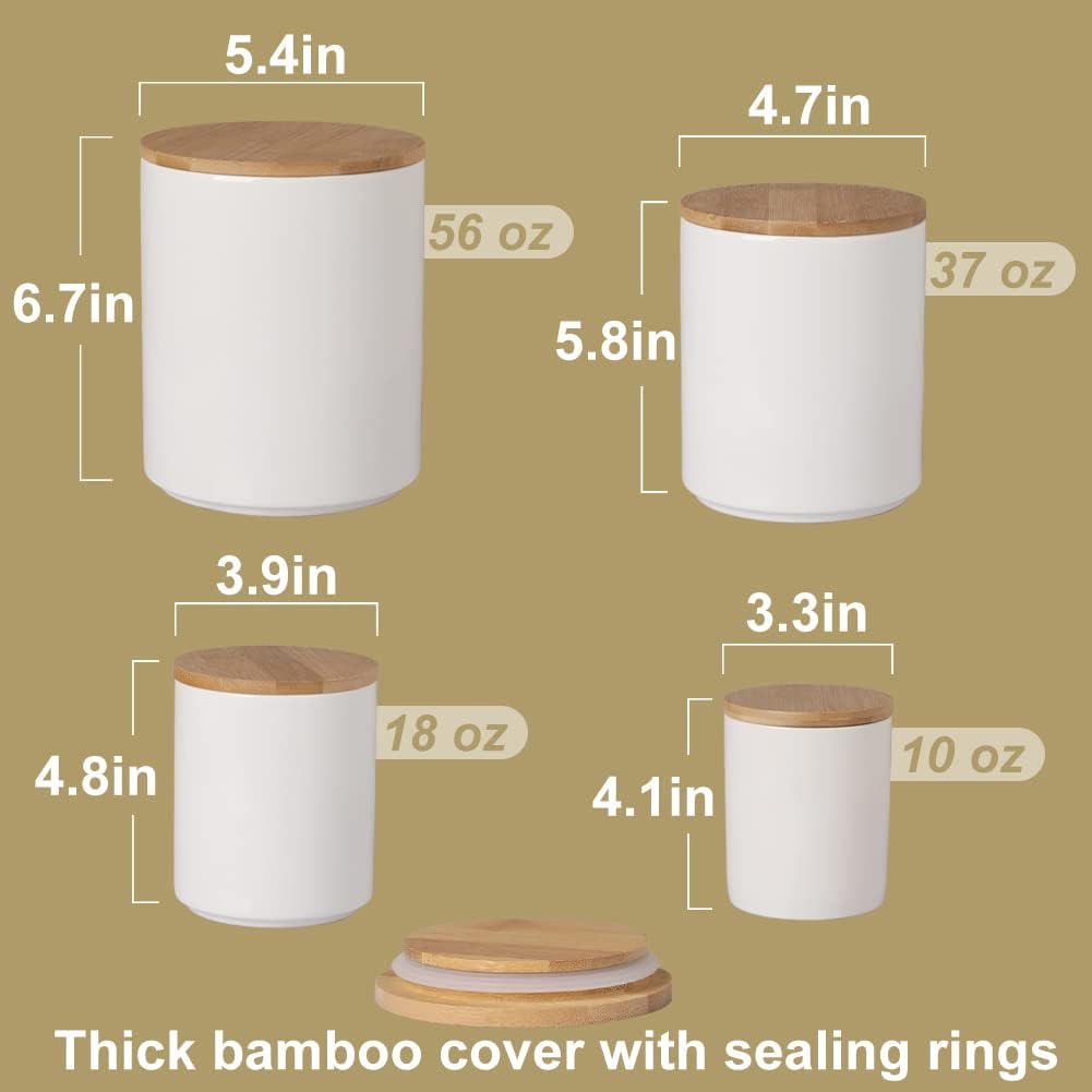 Kitchen Canisters Ceramic Food Storage Jar Set, Stackable Containers with Airtight Seal Wooden Lid for Serving Ground - Set of 4