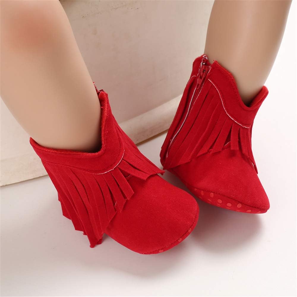 Suede Fringe Baby Cowboy Boots Side Zipper Non Slip Infant Booties