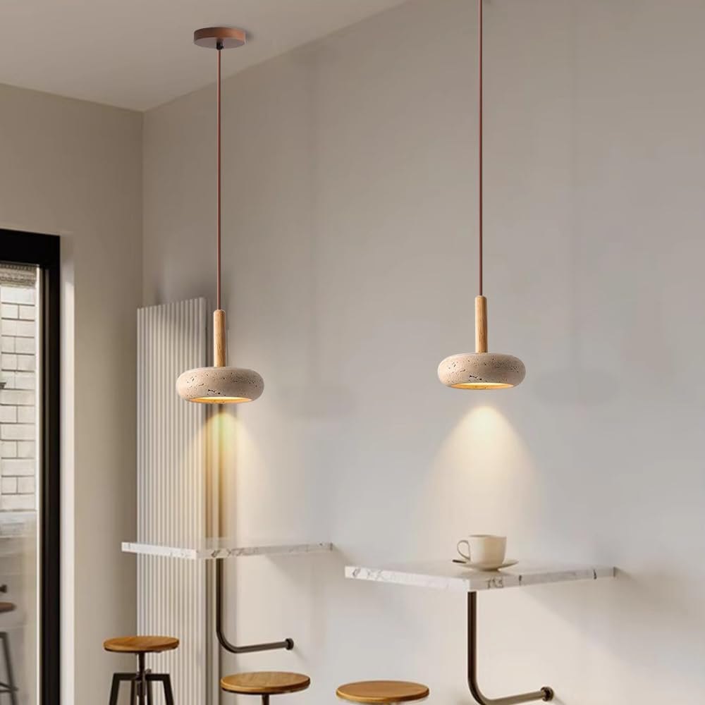 Natural Yellow Travertine Pendant Light, Wabi Sabi Pendant Light Fixture