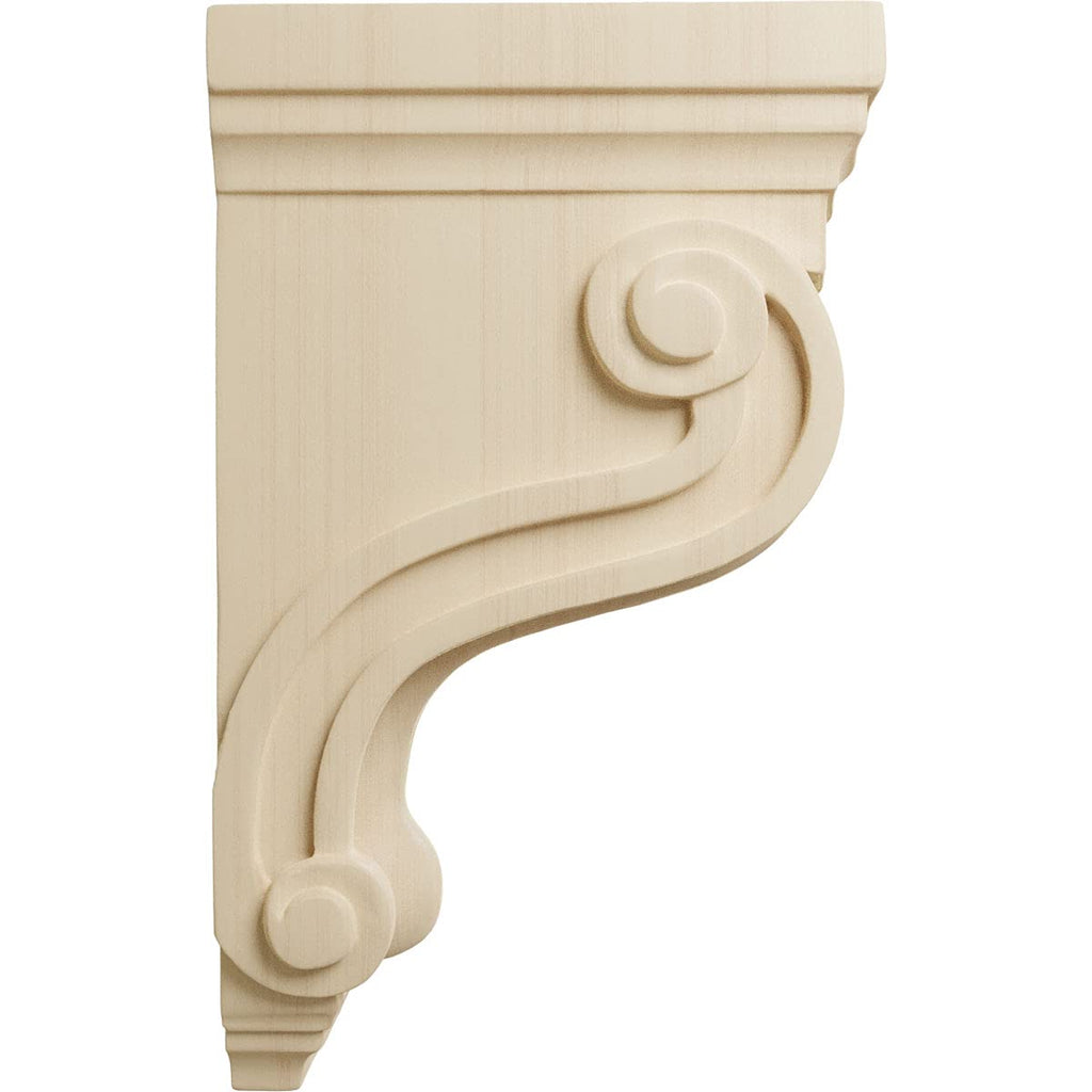 Boston Traditional Scroll Wood Corbels, 3 3/8"W x 6 1/2"D x 10 1/2"H, Rubberwood